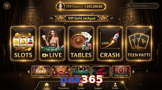 Main screen of Pak365 casino page for PK players