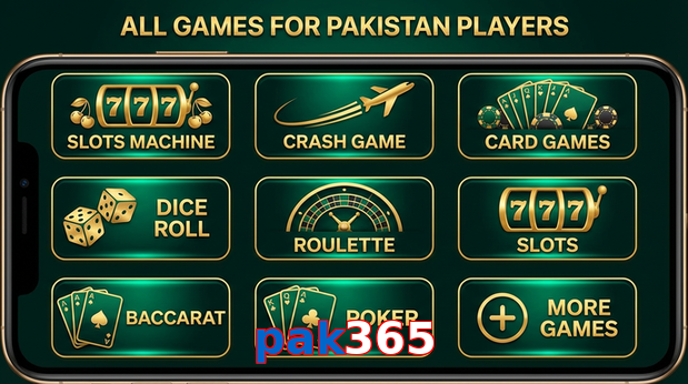 Main screen of Pak365 games page for PK players